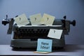 Literature, author and writer, writing and journalism or journalist concept: typewriter with stickers and inscriptions