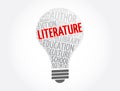 Literature light bulb word cloud collage, education concept background Royalty Free Stock Photo