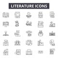 Literature line icons for web and mobile design. Editable stroke signs. Literature outline concept illustrations