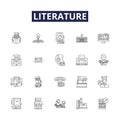 Literature line vector icons and signs. Poetry, Fiction, Plays, Essays, Comic, Story, Verse, Novella outline vector