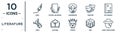 literature linear icon set. includes thin line quill, quasimodo, dictionary, autumn, abc, long john silver, frog icons for report