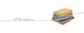 Literature one line colored art. Continuous line color drawing of book, library, school, study, learn, reading with an