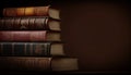 literature reading concept:a header image with a stack of antique leather-bound books. Generative AI.