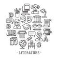 Literature school circle icon set