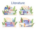 Literature school subject set. Webinar, course and lesson. Idea of