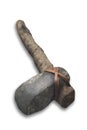 Lithic axe with wooden handle and leather strapping