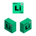 Lithium, a chemical element in the periodic table. Flat icon and isometric image. Isolated vector on white background Royalty Free Stock Photo