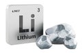 Lithium crystals and periodic table element with Li symbol. 3D rendering Royalty Free Stock Photo