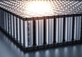 Lithium-ion batteries form a battery pack utilized in electric vehicles. 3d render