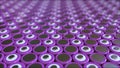 Many purple lithium-ion batteries used in industrial battery packs for portable electronics and electric vehicles. 3D