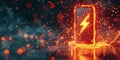 Lithium Ion Battery With A Lightning Bolt Icon , Fireworks Illuminated With Neon Orange Light Batter Royalty Free Stock Photo