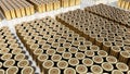 lithium-ion traction 4680 battery pack, High-capacity gold accumulator cell modules, tabless cell, mass production Electric Car Royalty Free Stock Photo