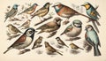 Lithograph of birds Royalty Free Stock Photo