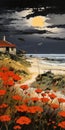 Lithography Oil Painting Giclee Print: Coastal House With Thatched Roof