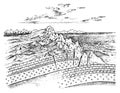 Lithosphere and the structure of the earth. Concept Geography geology background. layers and cross section of tectonic