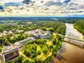 Lithuania, Baltic States: aerial UAV view of Druskininkai, a spa town on the Nemunas river