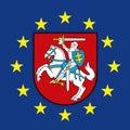 Lithuania coat of arms on the European Union flag Royalty Free Stock Photo