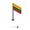 Lithuania Flag on Flagpole in Isometric dimension