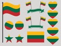 Lithuania flag set. Collection of symbols heart and circle. Vector Royalty Free Stock Photo