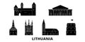 Lithuania flat travel skyline set. Lithuania black city vector illustration, symbol, travel sights, landmarks.