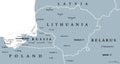 Lithuania and Russian exclave Kaliningrad Oblast, gray political map