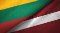 Lithuania and Latvia two flags textile cloth, fabric texture