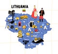 Lithuania map hand drawn vector illustration flag