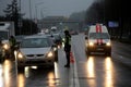 In Lithuania, the police have begun to restrict movement between municipalities, and the police check residents` documents when Royalty Free Stock Photo