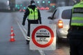 In Lithuania, the police have begun to restrict movement between municipalities, and the police check residents` documents when Royalty Free Stock Photo