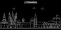 Lithuania silhouette skyline, vector city, lithuanian linear architecture, buildings. Lithuania line travel illustration