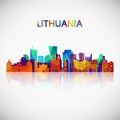 Lithuania skyline silhouette in colorful geometric style.