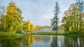 Lithuania TaujÃânai manor amazing autumn nature. Classicist palace with a portico of 6 columns. Royalty Free Stock Photo