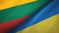 Lithuania and Ukraine two flags textile cloth, fabric texture