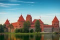 Lithuania. View on Trakai castle across lake Royalty Free Stock Photo