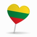 Lithuanian flag heart-shaped map pointer layout. Vector illustration.