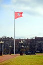 Lithuanian historical flag knight on the red background Royalty Free Stock Photo