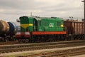 Lithuanian Railway. Stationary commercial traffic and a diesel locomotive