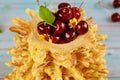 Lithuanian sakotis cake with sweet cherries Royalty Free Stock Photo