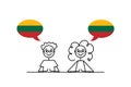 lithuanian speakers, cartoon boy and girl with speech bubbles in Lithuania flag colors, learning lithuanian language