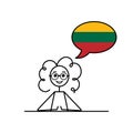 Lithuanian speaking cartoon girl with speech bubble in flag of Lithuania colors, female character learning lithuanian