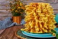 Lithuanian traditional layered cake sakotis with flowers