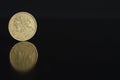 Lithuanian coin ten centu 2008 on the edge on black background with reflection Royalty Free Stock Photo