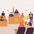 Litigation with People Characters in Courtroom with Judge Engaged in Settlement Vector Illustration Royalty Free Stock Photo