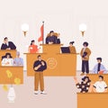 Litigation with People Characters in Courtroom with Judge Engaged in Settlement Vector Illustration Royalty Free Stock Photo