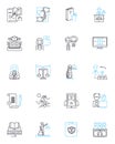 Litigation rights linear icons set. Advocacy, Legal, Justice, Rights, Lawsuit, Litigate, Defense line vector and concept