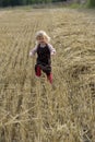 Litle gilr playin in a wheat field Royalty Free Stock Photo