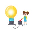 Litle girl doing physics experiment with electricity, preschool activities and early childhood education cartoon vector