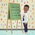 Litlle boy learn Math at board illustrations