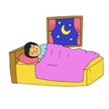 A litlle girl  sleep in the bedroom cartoon illustration Royalty Free Stock Photo