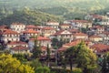 Litochoro view from castle to the city with buildings and road, Greece Royalty Free Stock Photo